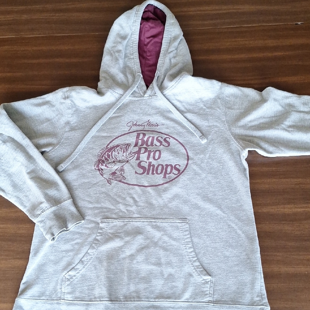 Bass Pro Shops Light Gray Hoodie with Maroon Accents